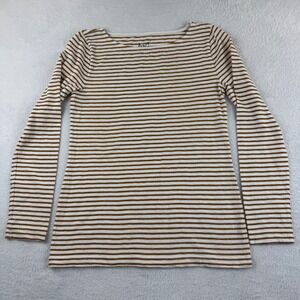 J.Crew Artist T Top Womens Medium White Gold Striped Metallic Boat Neck Parisian